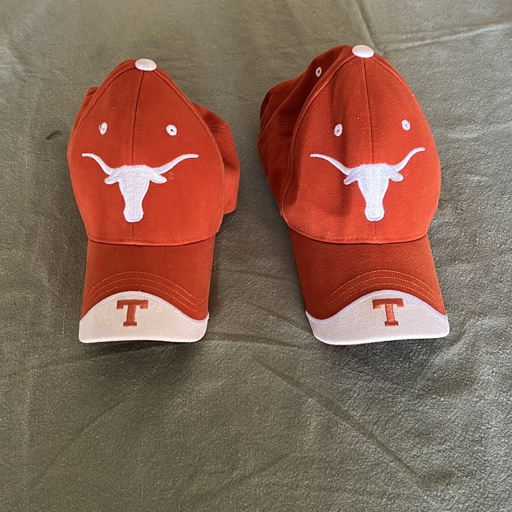 2 NWOT Texas Longhorn caps.  Brushed cotton, Embroidered “T” and Longhorn logo.